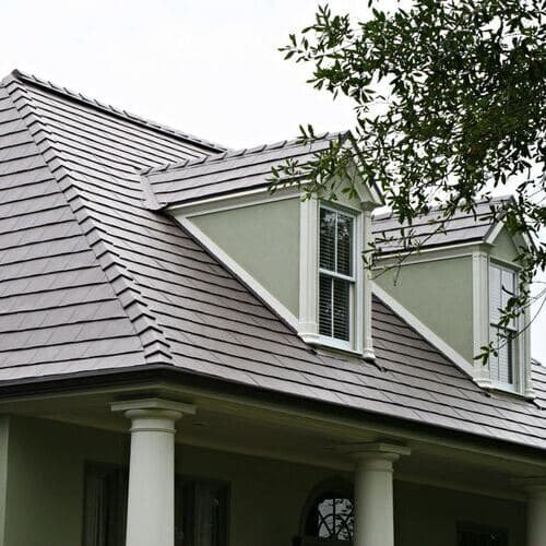 A metal shingle roof.