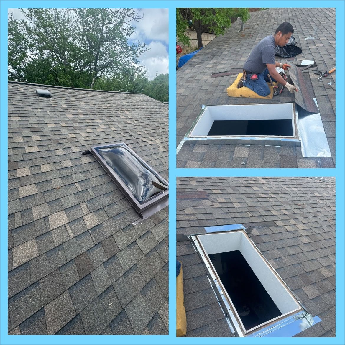Roofer works on skylights