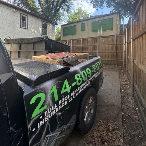 A truck with roofing tiles