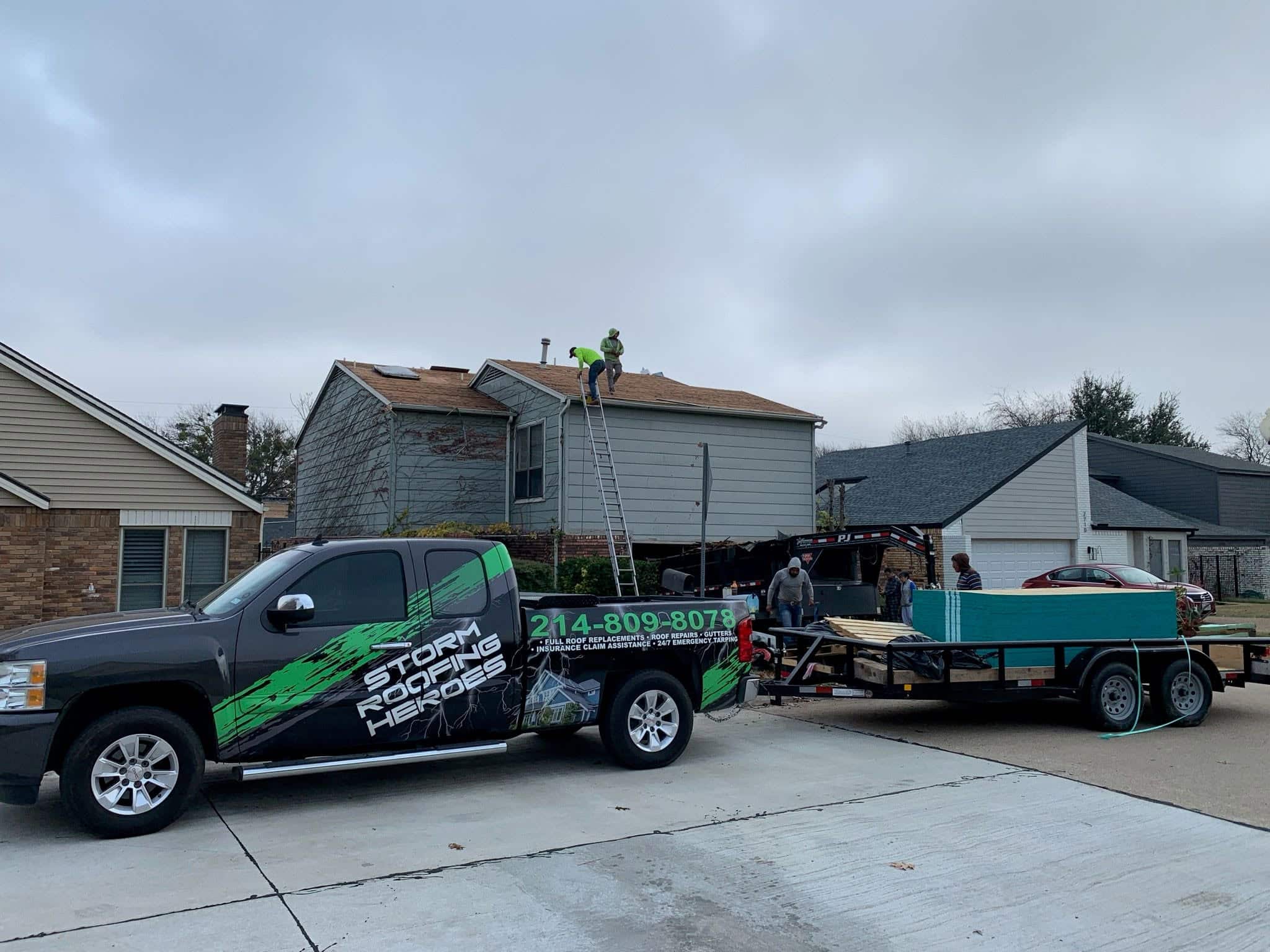 Roofer works on new roof.